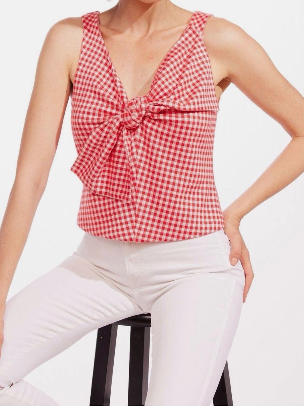 Eva Franco Gingham Plaid Bow Top